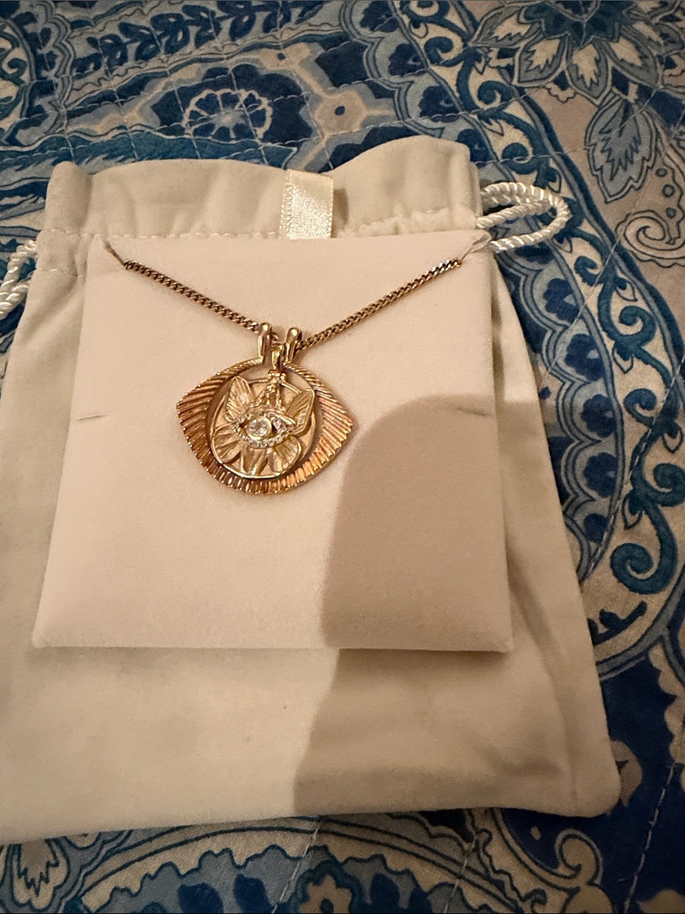 Gold Floral Medallion Necklace with Crystal Accent - Women Jewelry